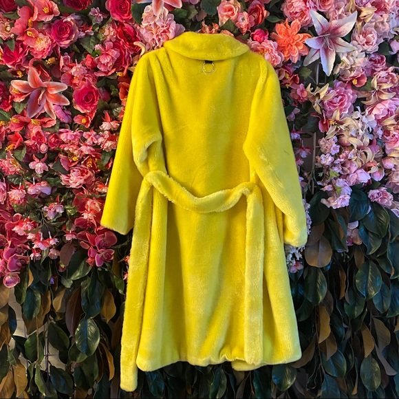 Tibi Faux Fur Trench Coat Yellow S - Picture 2 of 3